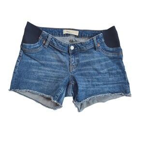 Gap Maternity Blue Denim‎ Jean Shorts Frayed Hem Medium Indigo Wash Size 4
